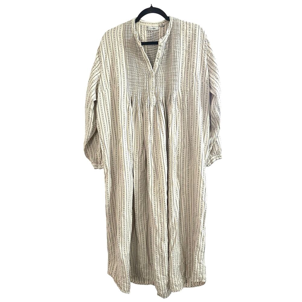 LL BEAN Vintage Dobby Floral Pintuck Cotton Flannel Nightgown Cottage Prairie 1X